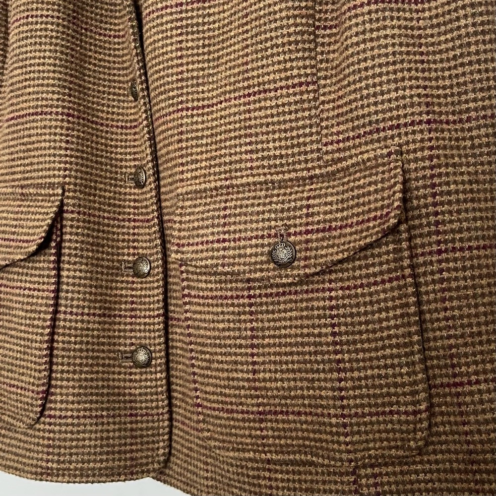 Vintage Chaps Denim Women's Brown Plaid Tweed Vest XL Wool Blend Classic Preppy - Picture 4 of 6